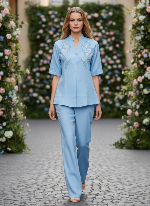 Sky Blue Embroidered Coord Set for Women