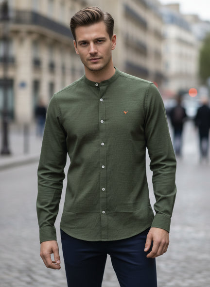 Premium Men'S Crinkle Cotton Shirt | Green