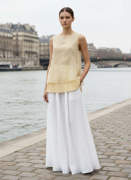 Elegant Layered Sleeveless Top with Maxi Skirt Set