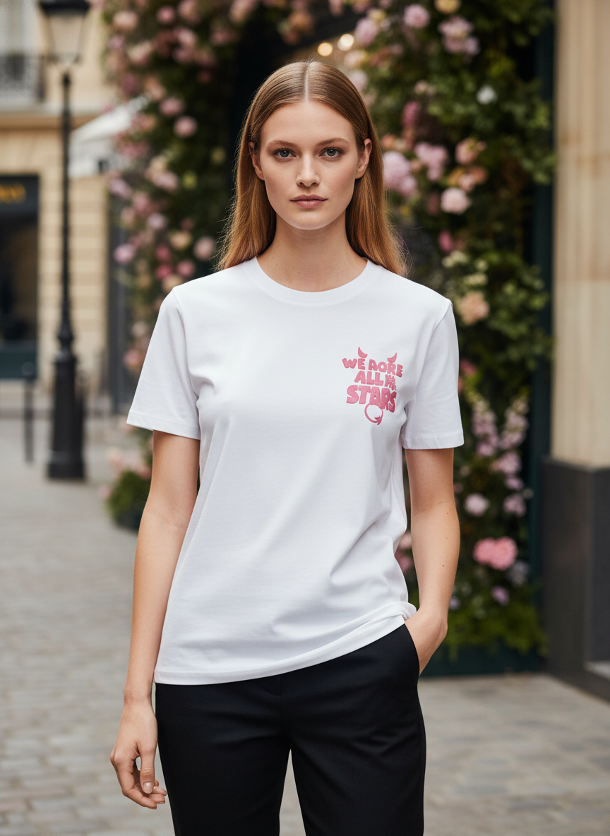 White We More All The Stars Graphic Oversized T-Shirt for Women