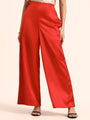 Luxury Satin Wide Leg Pants European Fabric  Red Glam Look