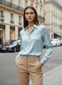 Light Cyan Regular Fit Summer Satin Shirt