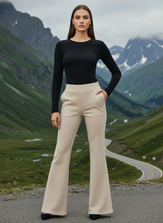 Beige Flared Trousers for Women
