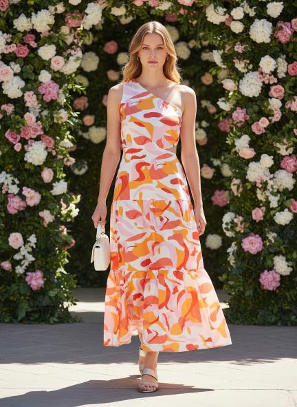 Premium Micro Digital Print  Flare Maxi Dress With Slash Pocket