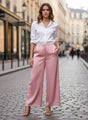 European Satin Flared Pleated Trouser