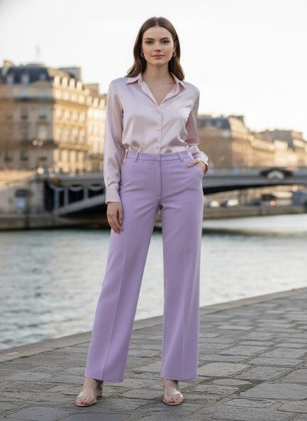 Banana Crepe Lilac Straight Fit Flap Pocket Trouser