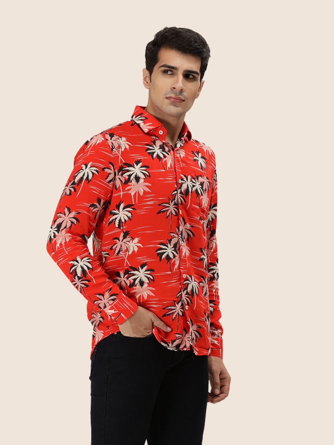 Men's Premium Rayon Shirt With Red Flower Print