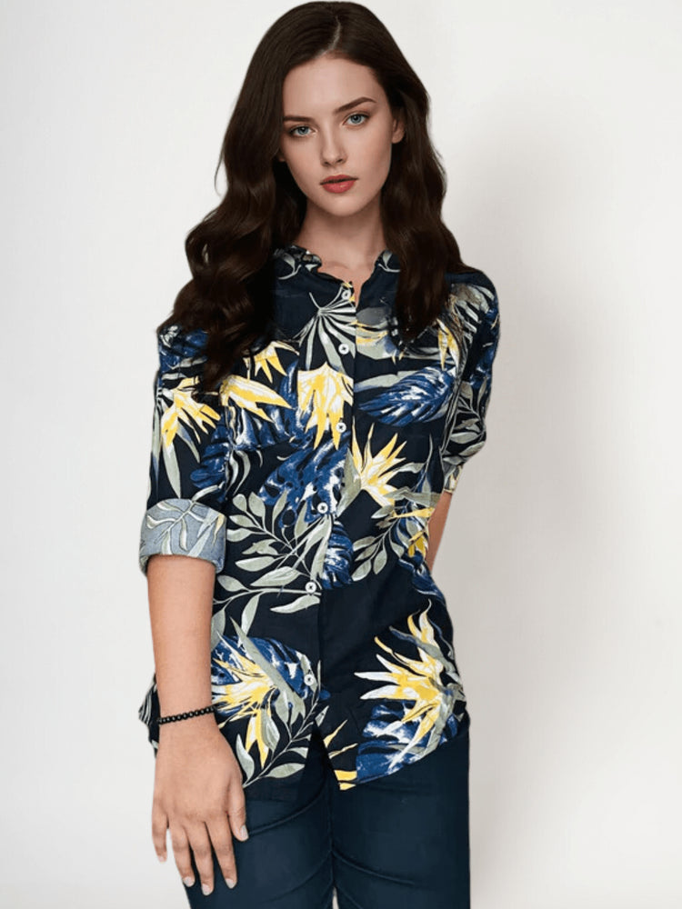 Women'S Premium Rayon Shirt With Jungle Print In Full Sleeve And Black Color