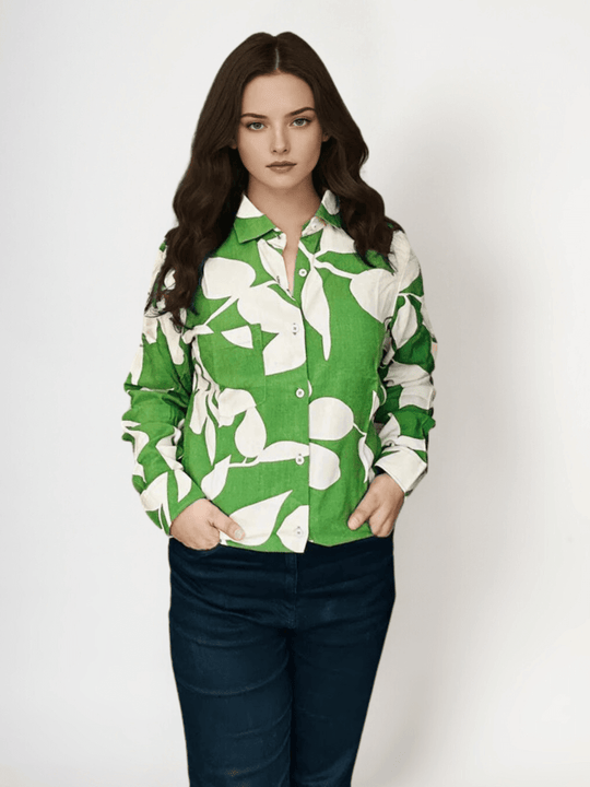 Women'S Premium Rayon Casual Shirt With Green Floral Print