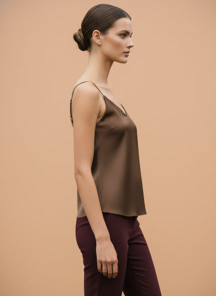 European Satin V-Neck Sleeveless Top