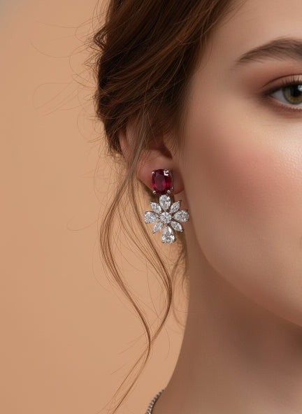 Red Ruby Cubic Zirconia Necklace & Earrings Set for Women