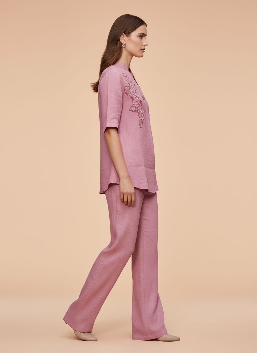 Elegant Pink Embroidered Co-Ord Set for Women