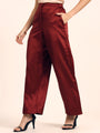 Luxury Satin Wide Leg Pants European Fabric  Wine Red Glam Look