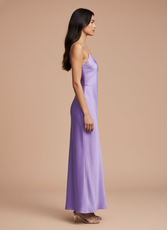 Women’s Luxury European Satin Lavender Midi Dress