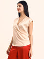 Women's Luxury European Satin V Neck Pleated Sleeveless Top