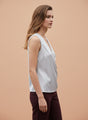 European Satin V Neck Pleated Sleeveless Top