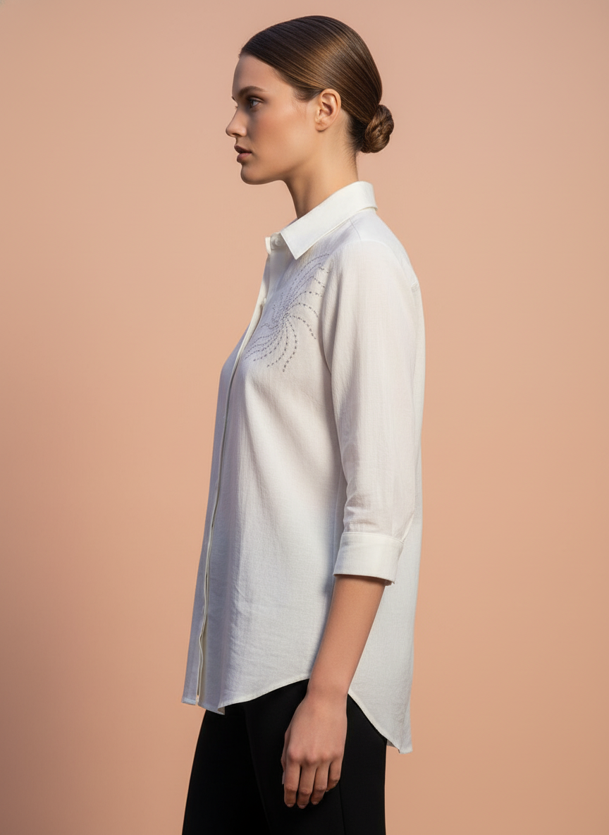 Luxury Ivory Embroidered Womens Shirt