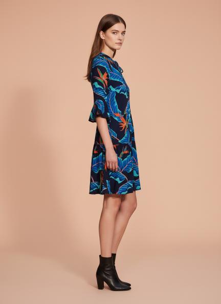 Rayon Printed Fit & Flare V Neck String Midi Dress