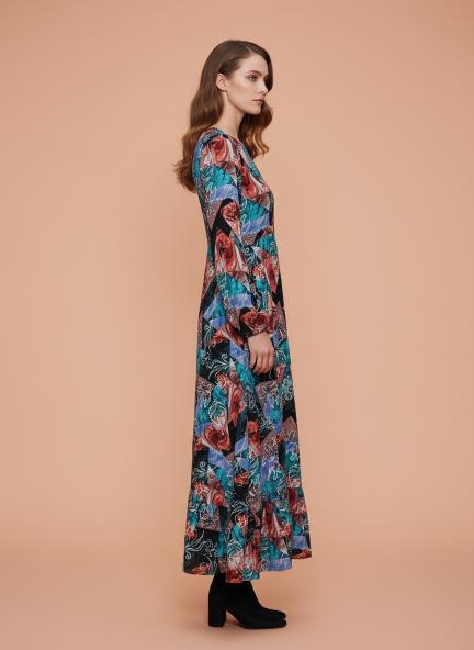 Rayon Printed Full Sleeve Maxi Dress