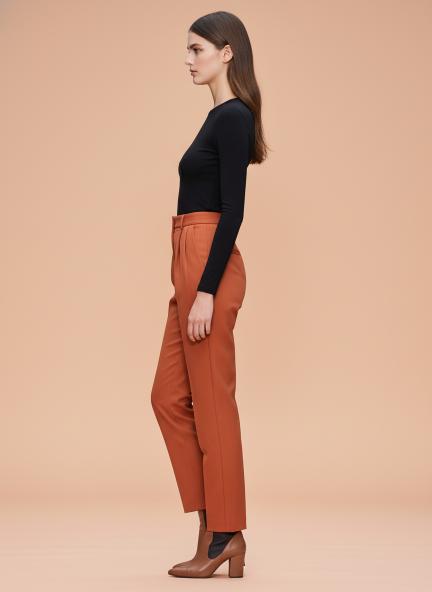 Banana Crepe Peach Skin Fit Multi Pleated Trouser
