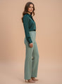 Banana Crepe Sage Green Flared Trouser With Slash Pocket