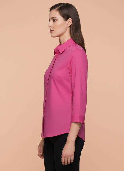 Hot Pink Beaded Floral Linen Shirt