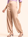 Luxury Satin Wide Leg Pants European Fabric  Light Beige Glam Look