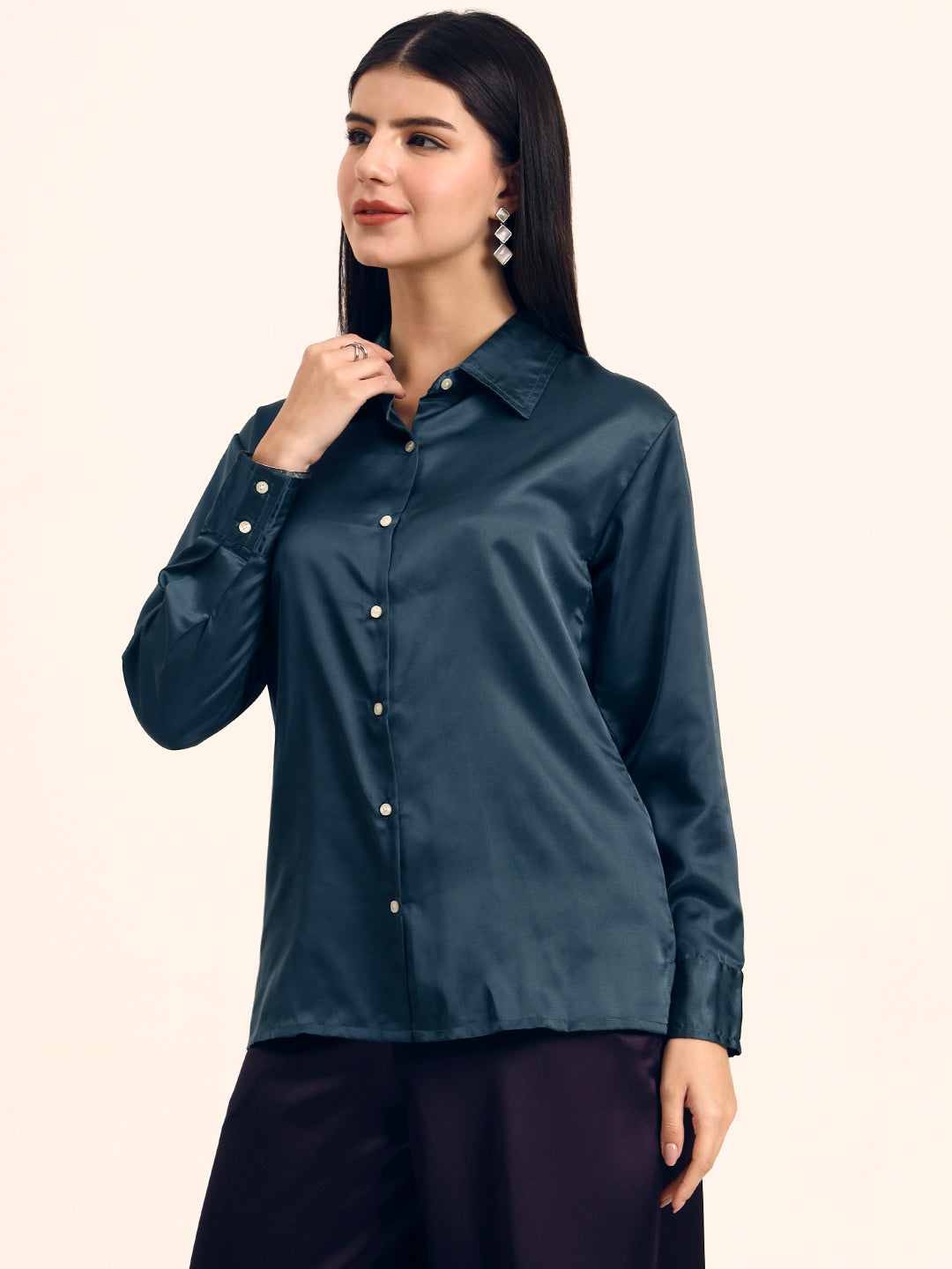 Luxury Modal Satin Shirt for Women  Deep Teal