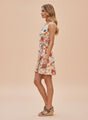 Cambric Digital Print  V Neck Flare Dress With Slash Pocket