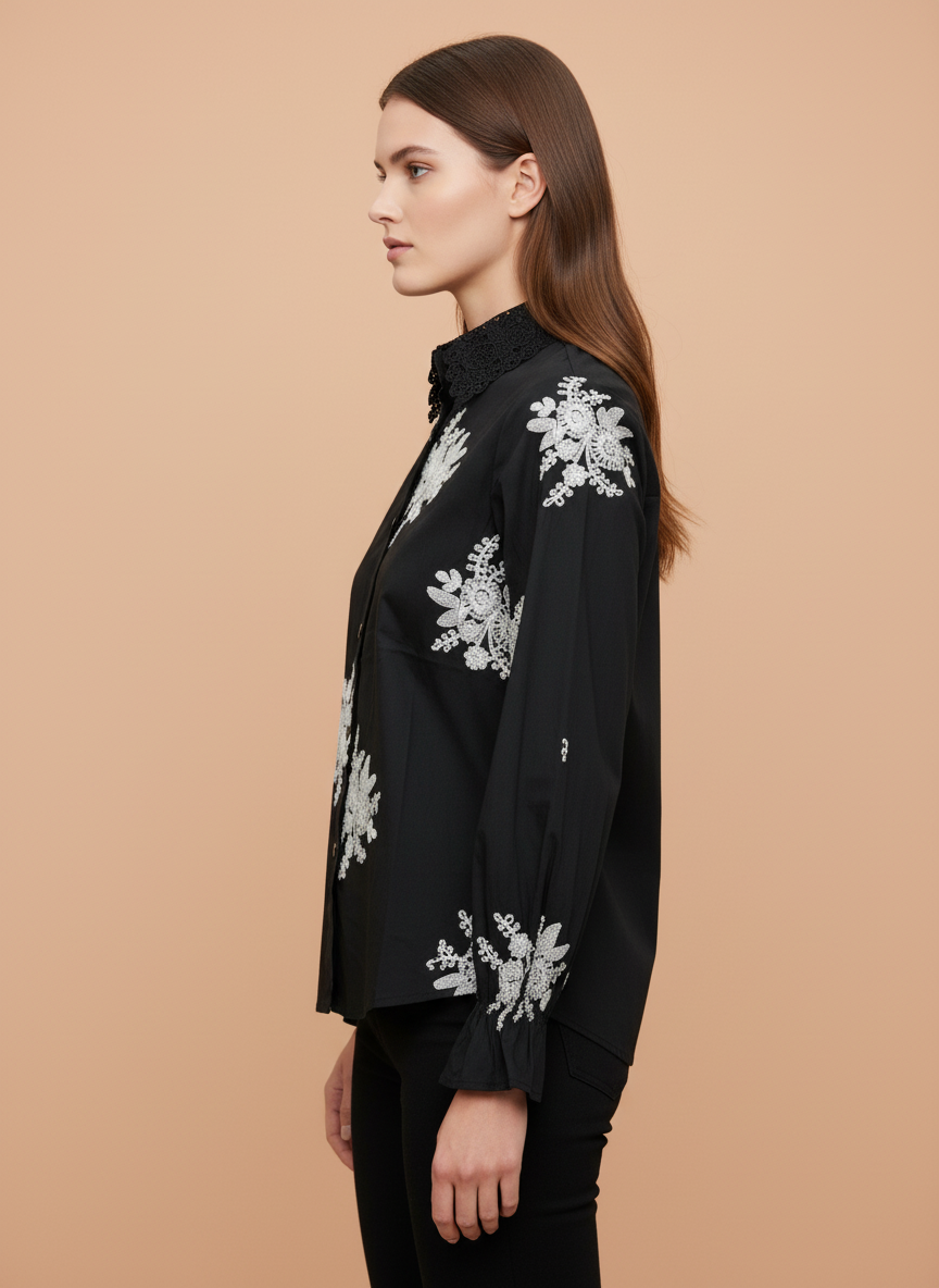 White Lace Applique Work Blouse