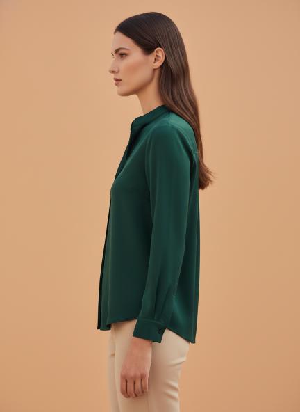 Summer Satin Emerald Green Mandarin Collar Shirt