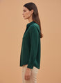 Summer Satin Emerald Green Mandarin Collar Shirt