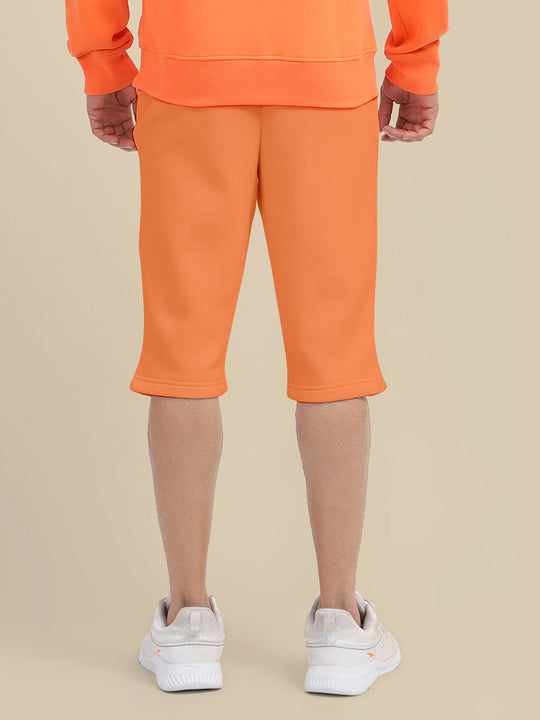 Mens Orange Premium Cotton Fleece Winter Shorts