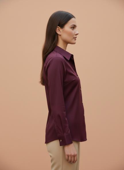 Tailored Fit European Satin Shirt With Pleated Placket