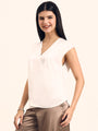 Women's Luxury European Satin V Neck Pleated Sleeveless Top