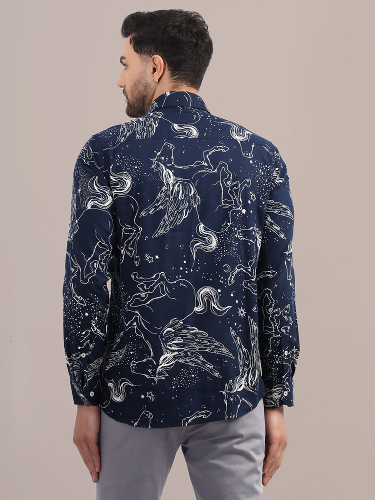 Amswan Premium Shirt With Spread Collar In Smart Fit And Printed Design For Men's