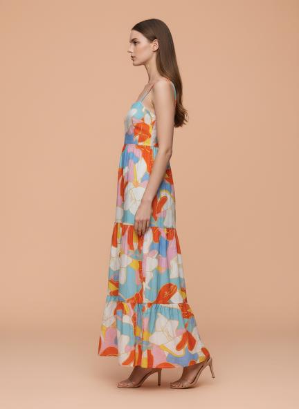 Premium Muslin Digital Print  Shoulder Strap Maxi Dress With Slash Pocket