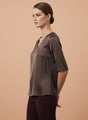 European Satin-Finish, V-Neck Top
