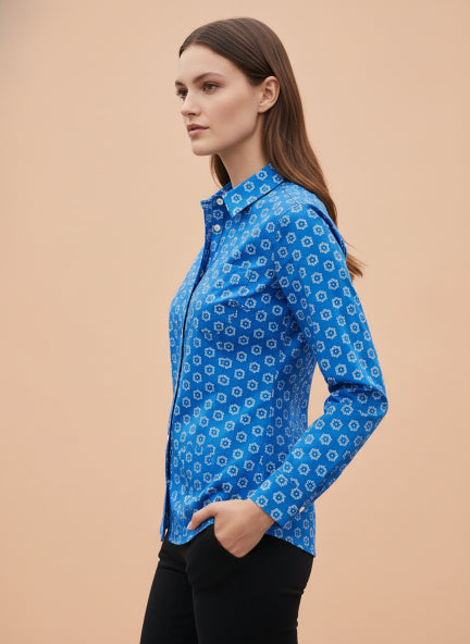 Premium Rayon Shirt With Blue Block Print