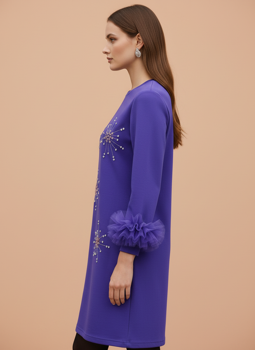 Elegant Purple Embellished Dress for Women