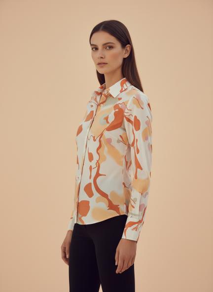 Cambric Digital Print Puff Sleeve Shirt