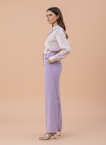 Banana Crepe Lilac Straight Fit Flap Pocket Trouser
