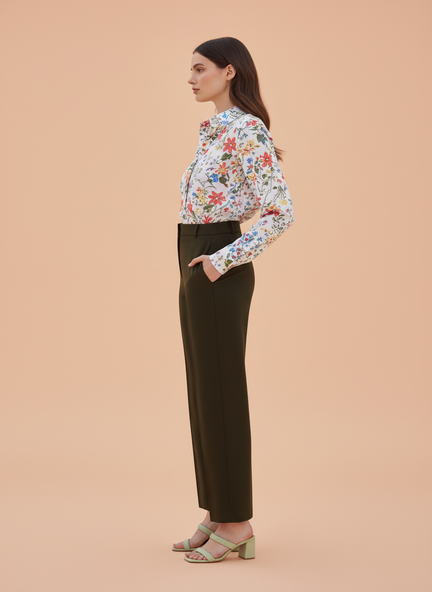 Banana Crepe Olive Straight Fit Flap Pocket Trouser