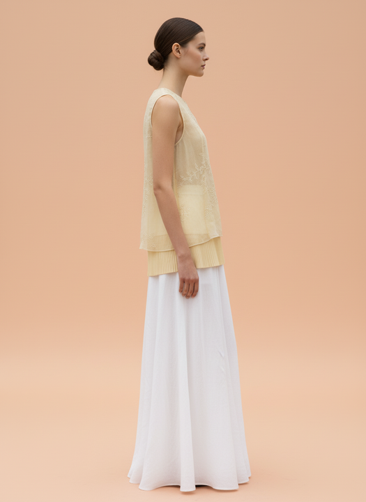 Elegant Layered Sleeveless Top with Maxi Skirt Set