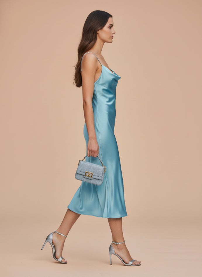Satin Midi Dress Aqua Spaghetti Strap