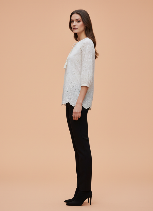 Chic Cutwork Women’s Top with Tassel Tie