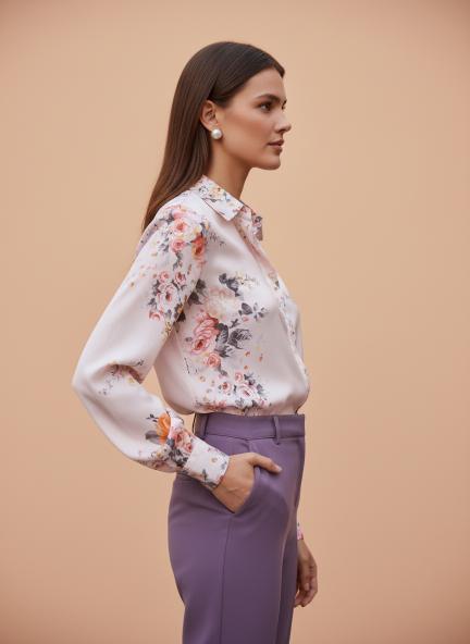 Satin Digital Print Puff Sleeve Shirt