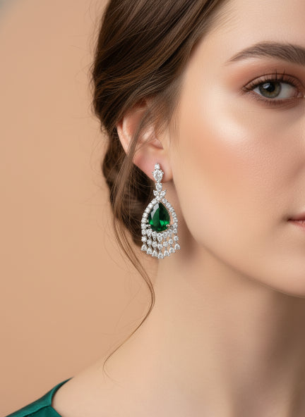 Green Emerald Cubic Zirconia Necklace & Earrings Set for Women