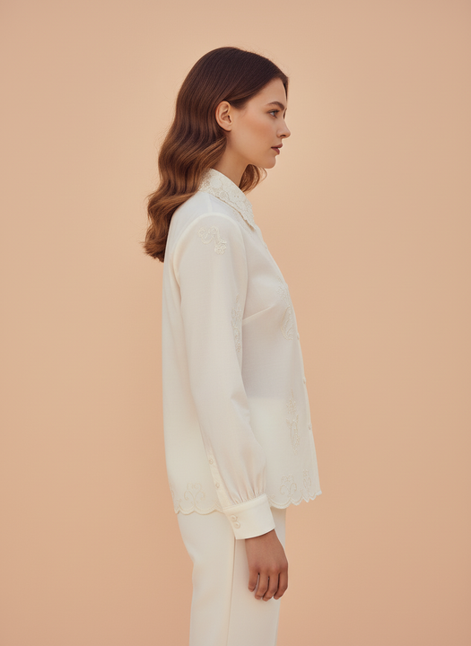 Elegant Lace Collar Ivory Shirt for Women