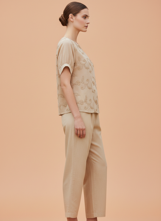 Elegant Beige Embroidered Co-Ord Set for Women